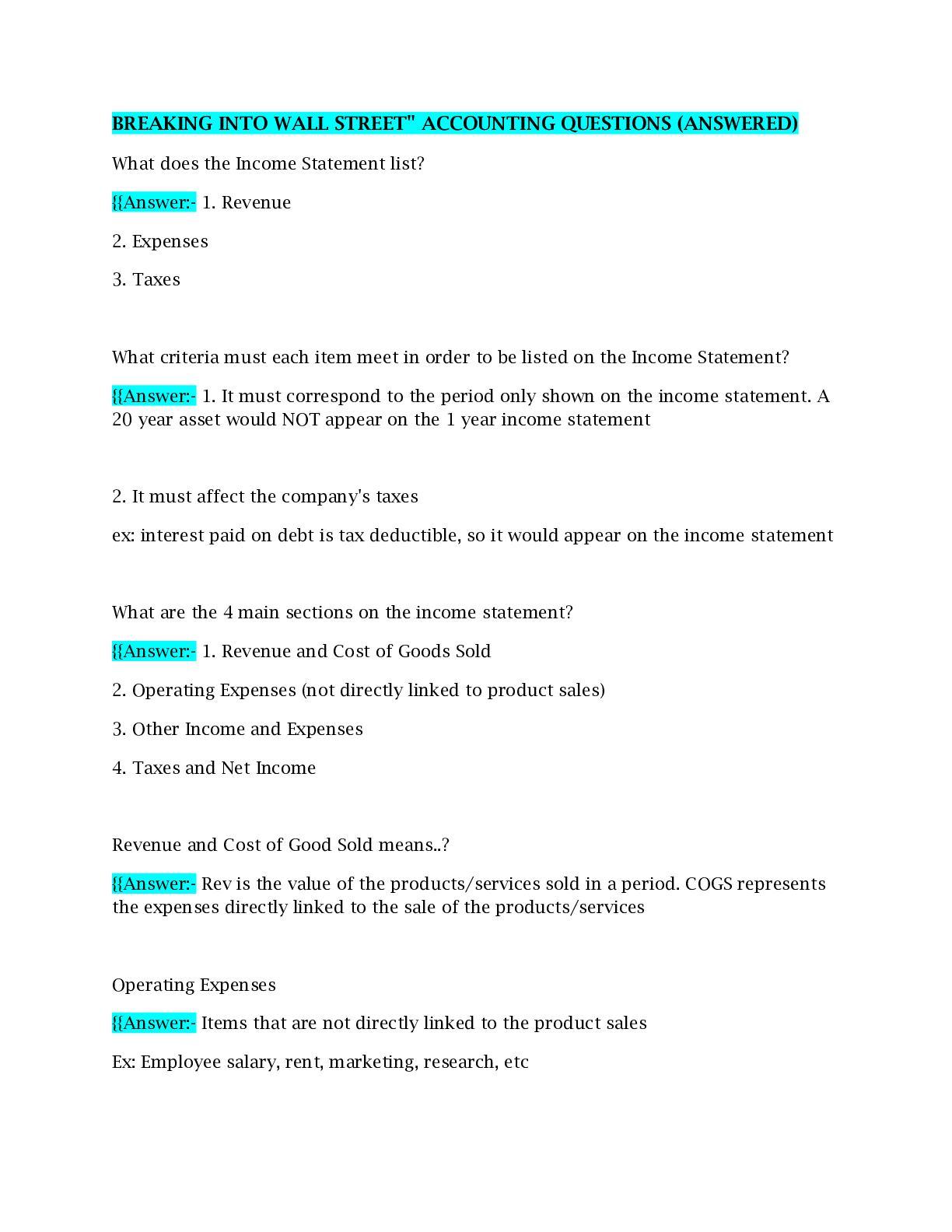 Preview image for BREAKING INTO WALL STREET" ACCOUNTING QUESTIONS (ANSWERED)